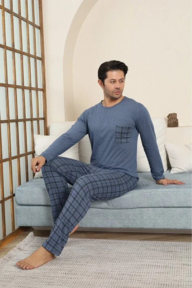 Men's Plaid Cotton Long Pajama Set