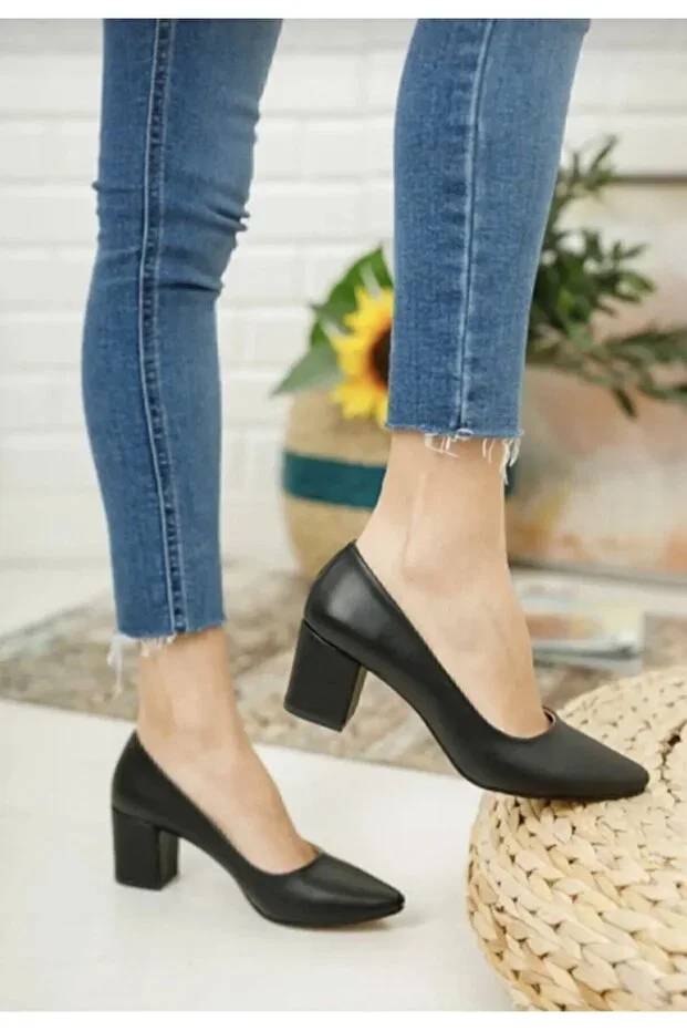 Black Thick Heel Women's Stiletto