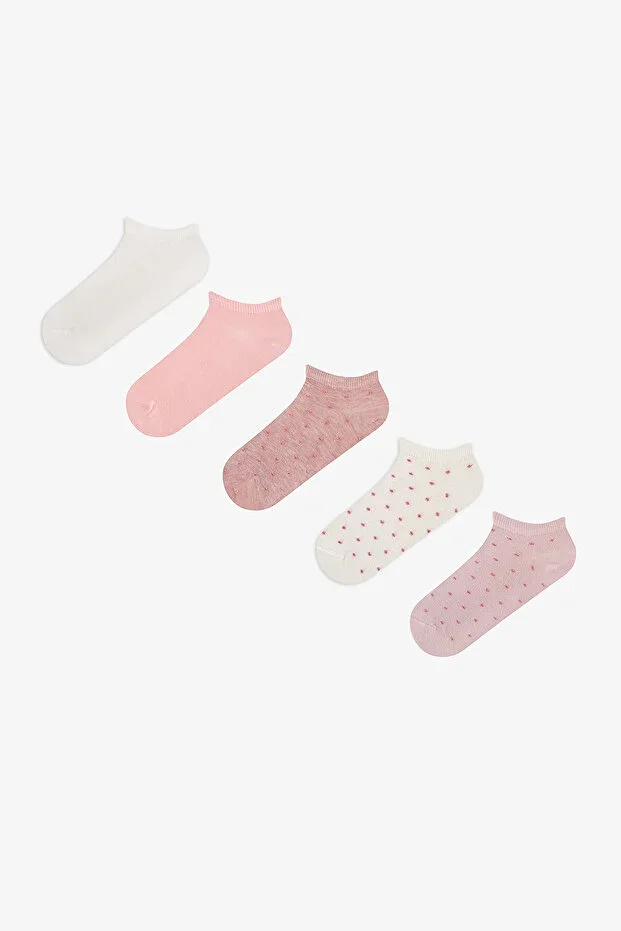 5 Pairs Cotton Colored Small Polka Dot Patterned Ankle Socks