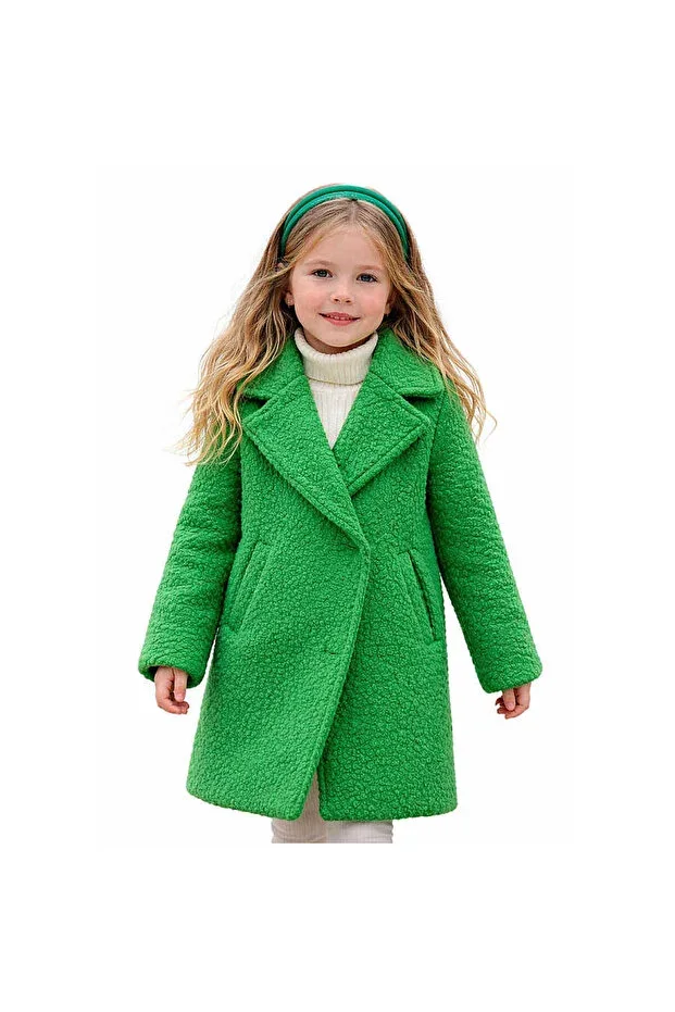 Basic Slim Fit Green Coat 8-9 Years
