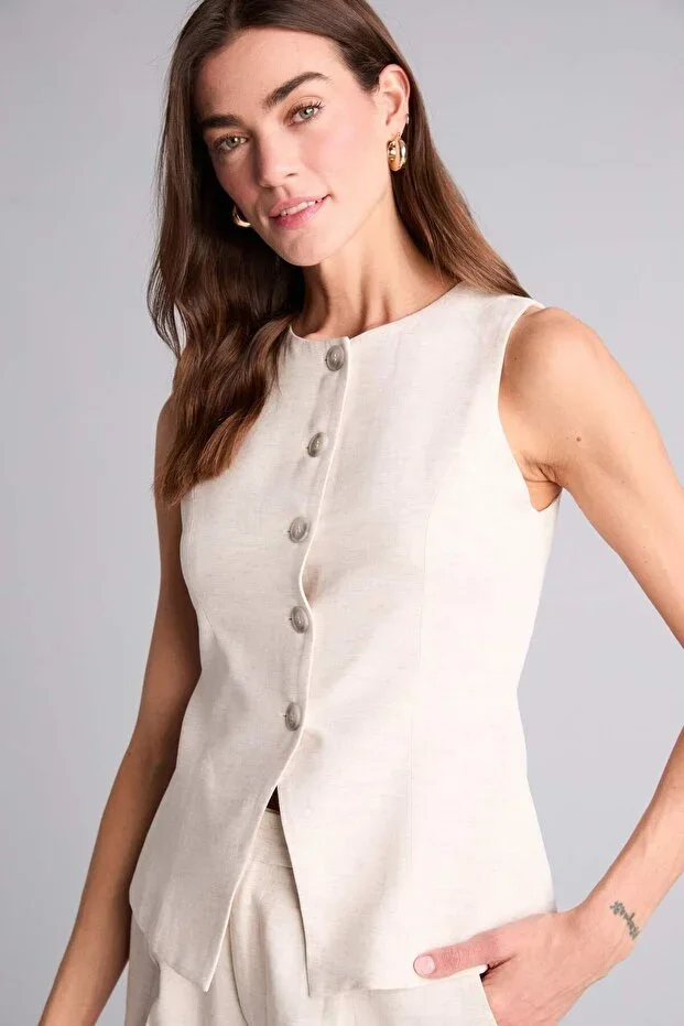 Fitted Linen Blend Vest H4199AX26SM