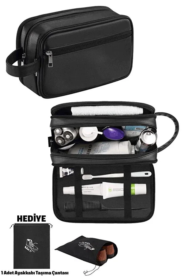 Woys Bags Black Men's Shaving Kit Bag - Men's Cosmetic Handbag