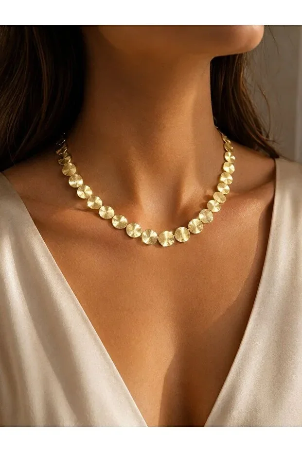 Bohemian Circle Oval Gold Color Sequin Design Necklace