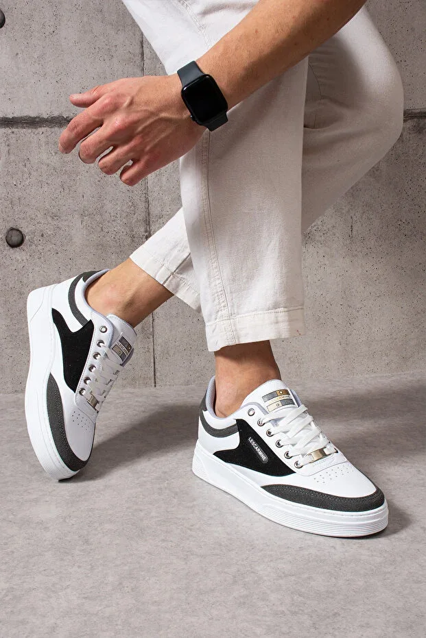 907 White Lace-up Grey Detail White Sole Comfortable Men's Sports Shoes