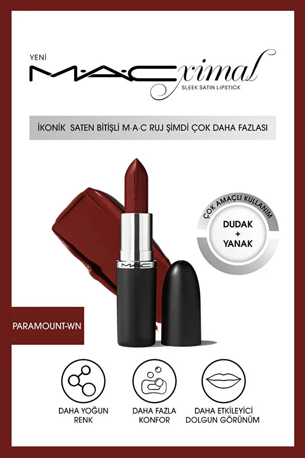 M.A.C MACximal Sleek Satin Lipstick Iconic Satin Finish Lipstick - Paramount 3.5g