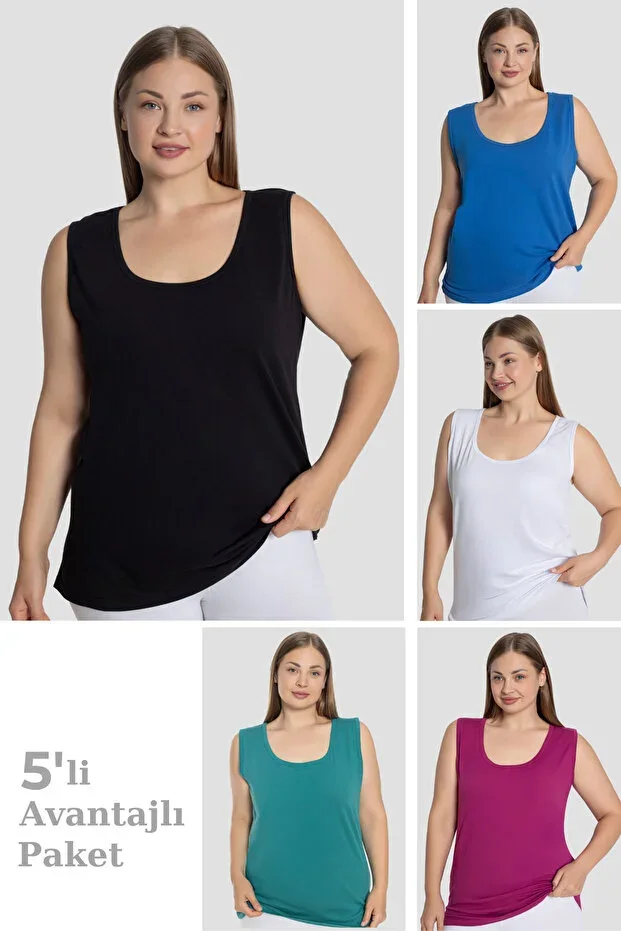 Women's Cotton Plus Size Thick Strap Tank Top Colorful 5-Pack