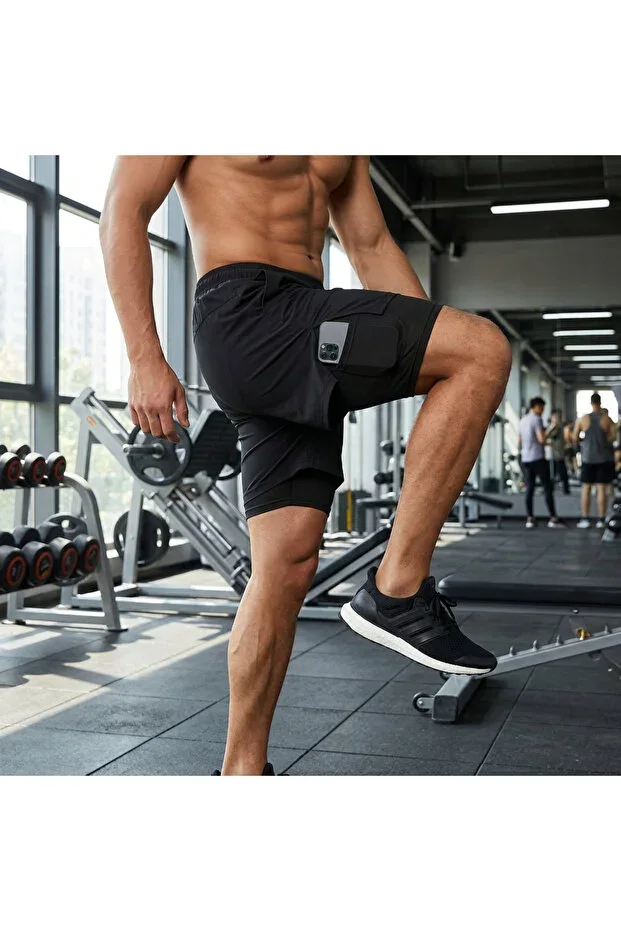 Men's Running Quick-Dry Training-Indoor Court-Fitness Shorts with Short Tights