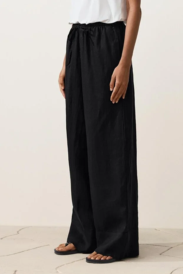 Oysho 100% linen straight trousers with seam detail