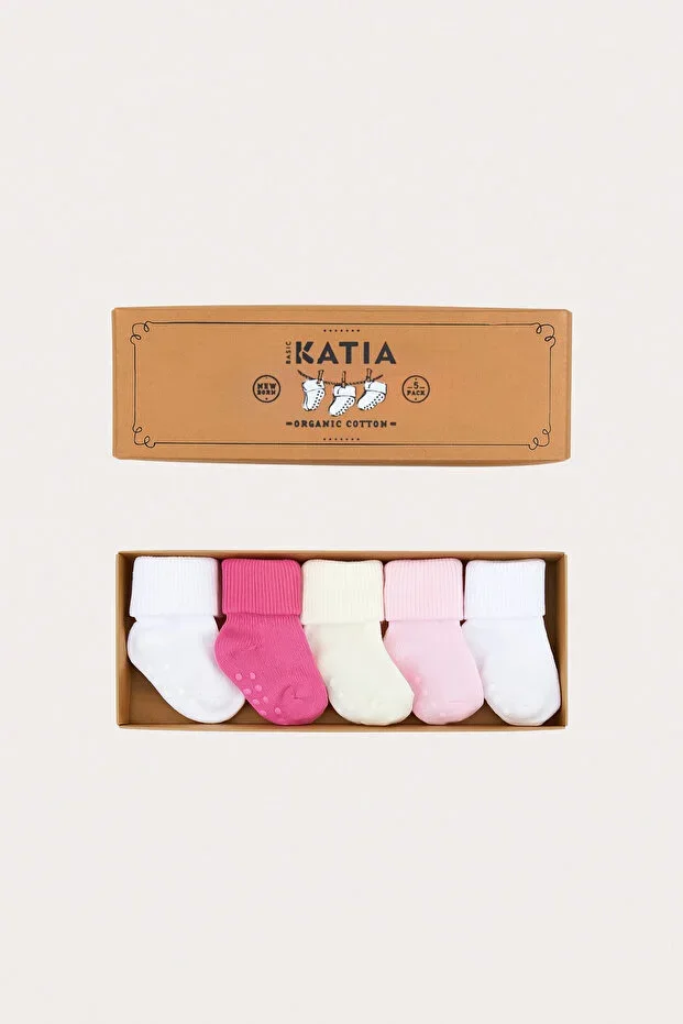 Newborn 5-Piece Organic Baby Socket Socks Pink-White