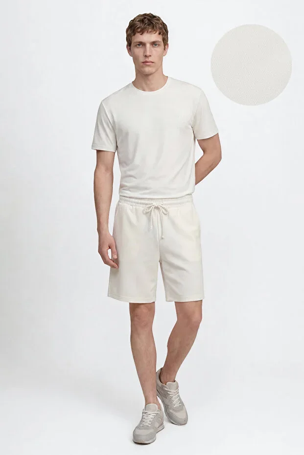 Men's White Cotton Standard Fit Regular Cut Drawstring Waist Side Pocket Knitted Sport Shorts