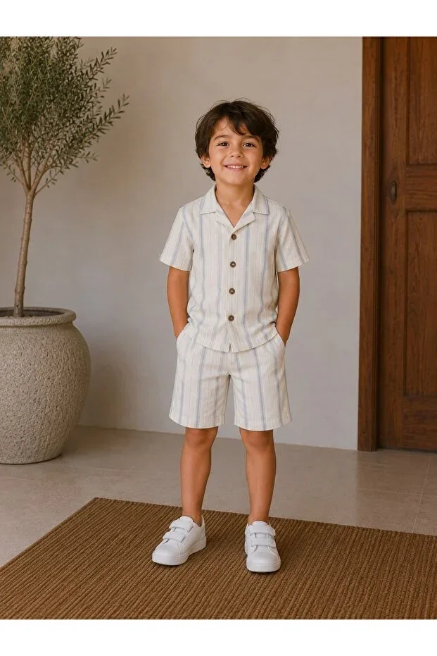 Linen Shirt Collar Striped Linen Suit