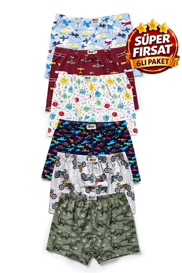 Boys' 6-Pack Cotton Boxer Printed Ergonomic Design (C200-6)