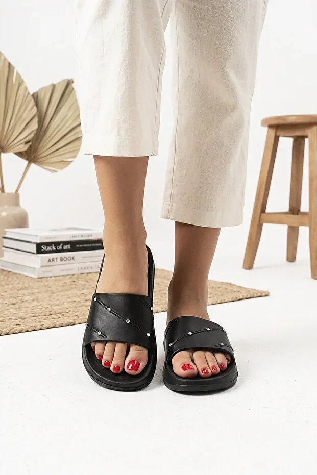 Black Stone Pool - Beach Casual Daily Use Women's Slippers