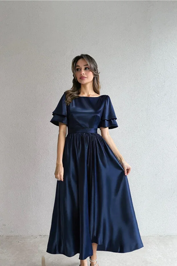 ESSEDRESS Lisa Women's Satin Evening Dress Navy Blue