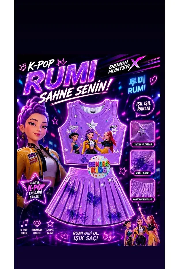 kpop huntrix mor skirt blouse top and bottom 2 piece set shorts skirt