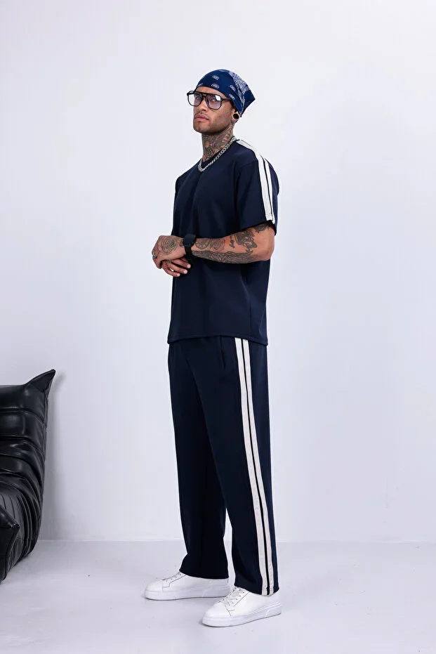 Men's Baggy Compak Fabric Side Striped Set