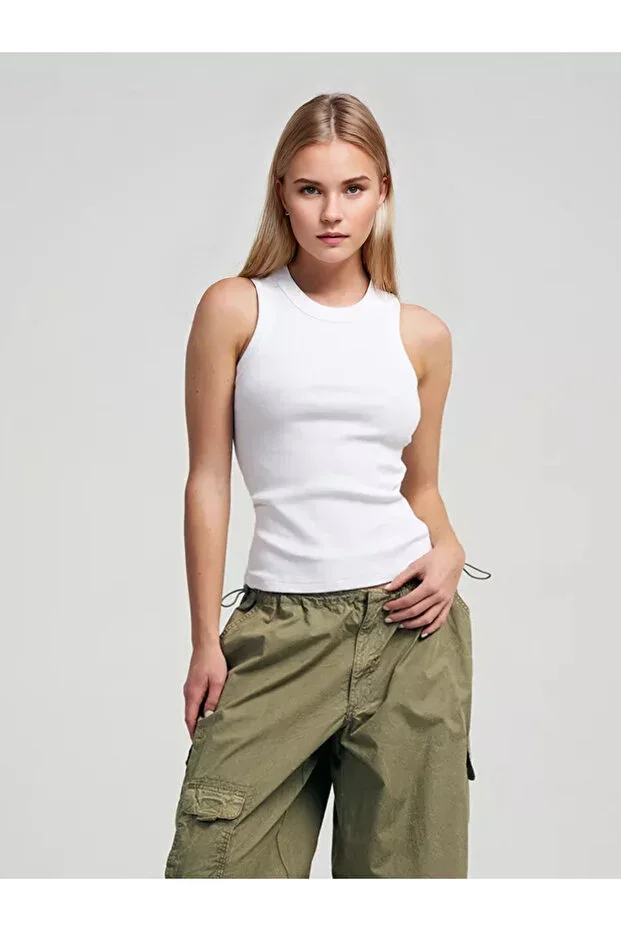 Women's Halter Neck Ribbed White Tank Top – Novelle