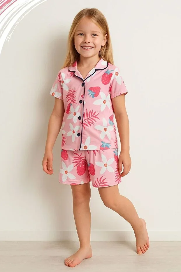 Girl's Short Pajama Set with Shorts in Stretchy Supima Fabric