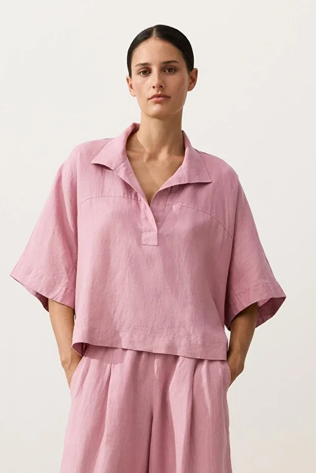 Oysho Oversize Short Sleeve 100% Linen Shirt