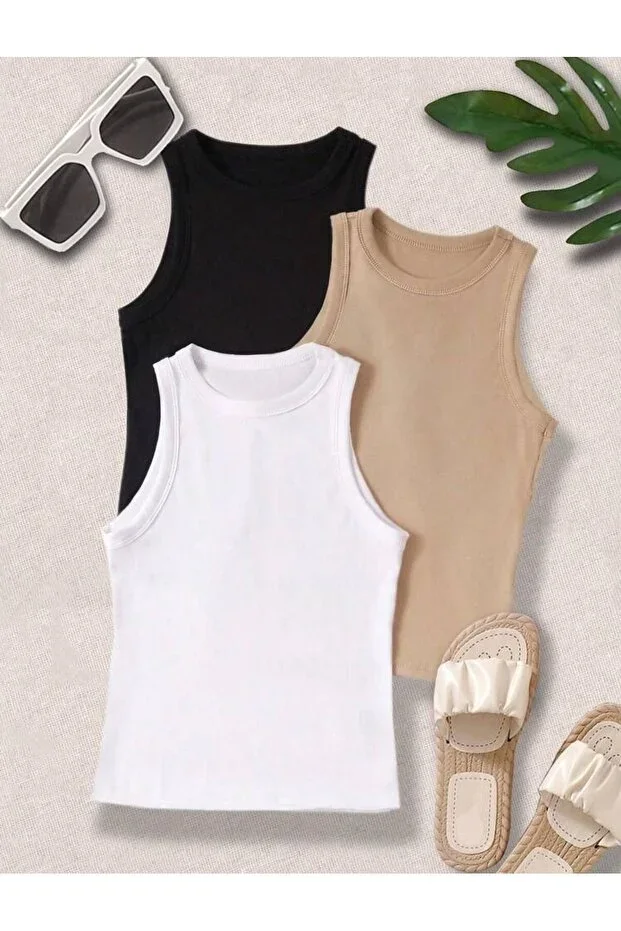 Women's 3-Piece Set 3-Color Halter Neck Camisole Undershirt