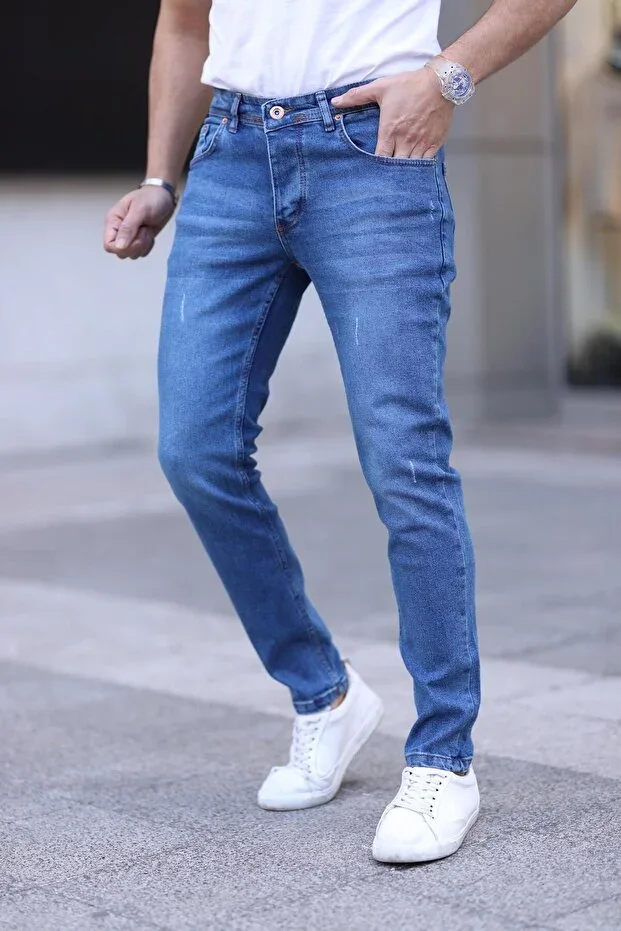 Men's Slim Fit Stretch Denim Trousers Light Blue