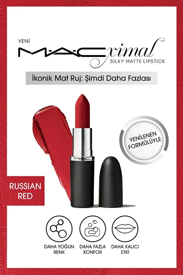 M·a·cxımal Silky Matte Lipstick Moisturizing Intense Color Lipstick - Russian Red