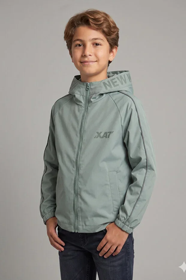 Boys Hooded Long-Sleeve Striped Print Bondik Fabric Seasonal Jacket MM5011