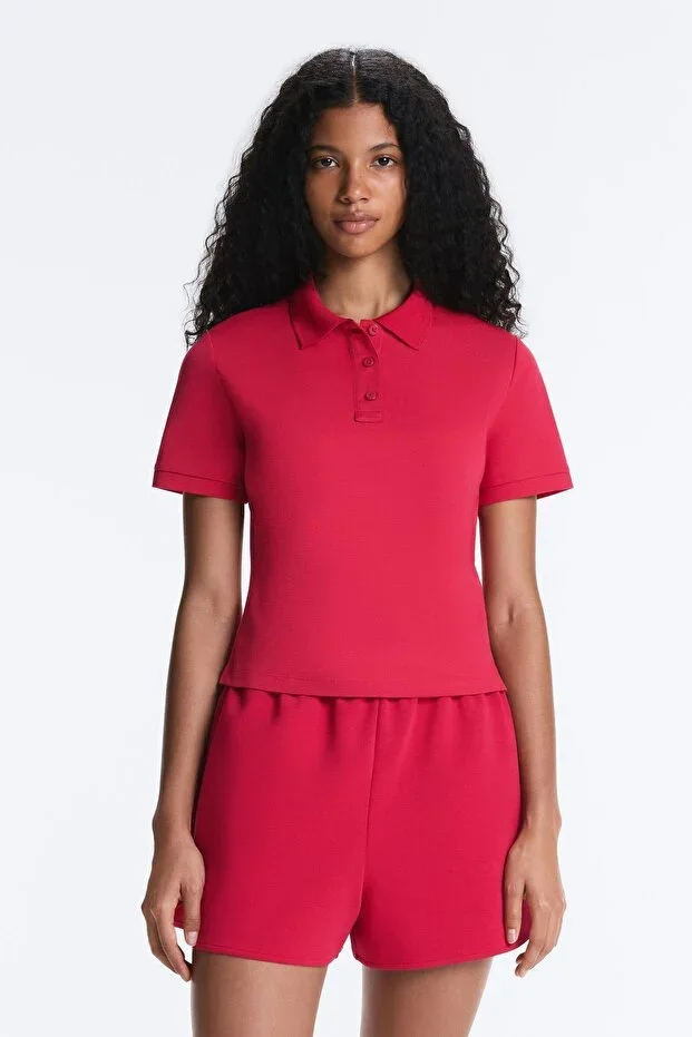 Oysho Textured Short Sleeve Polo