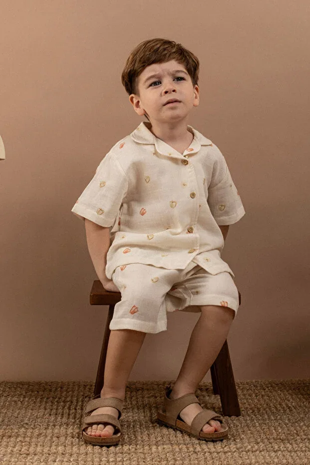 Children's Muslin Set Boys Shirt Shorts Set 1-6 Years 100% Cotton
