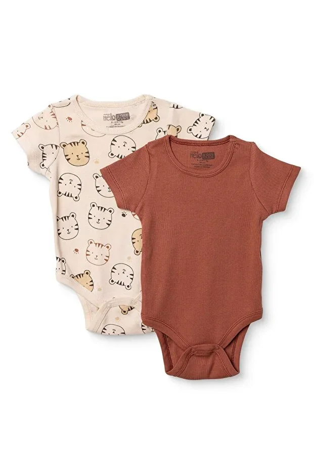 HelloBaby Boys 2-Piece Bodysuit Animal Print Snap Button Snap Button Collar Short Sleeve