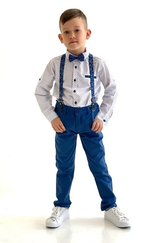 Long Pants Patterned Shirt Kids Boys Set MNK0288 INDIGO