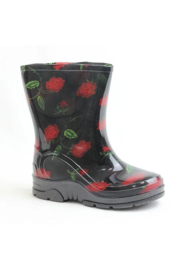 Unlined Daily Children's Rain Boots Red Roses