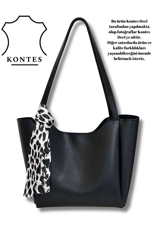 Women's Zippered Shopper Handbag and Shoulder Bag with Scarf