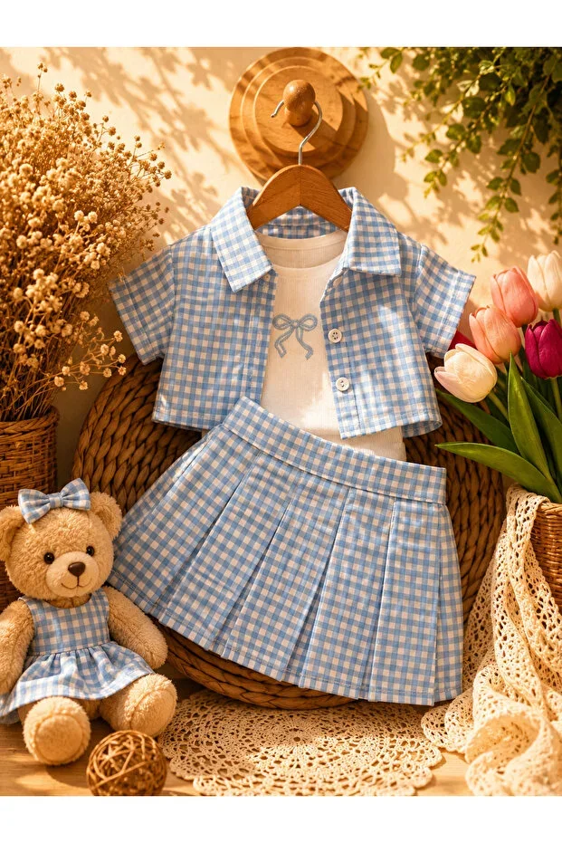 Miya Badili Checked Crop Shirt and Skirt Girl Baby Set