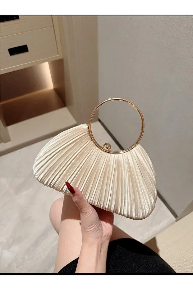 New Elegant Pleated Cream Evening Bag Luxury Women's Handbag Special Occasions Evening Backpack