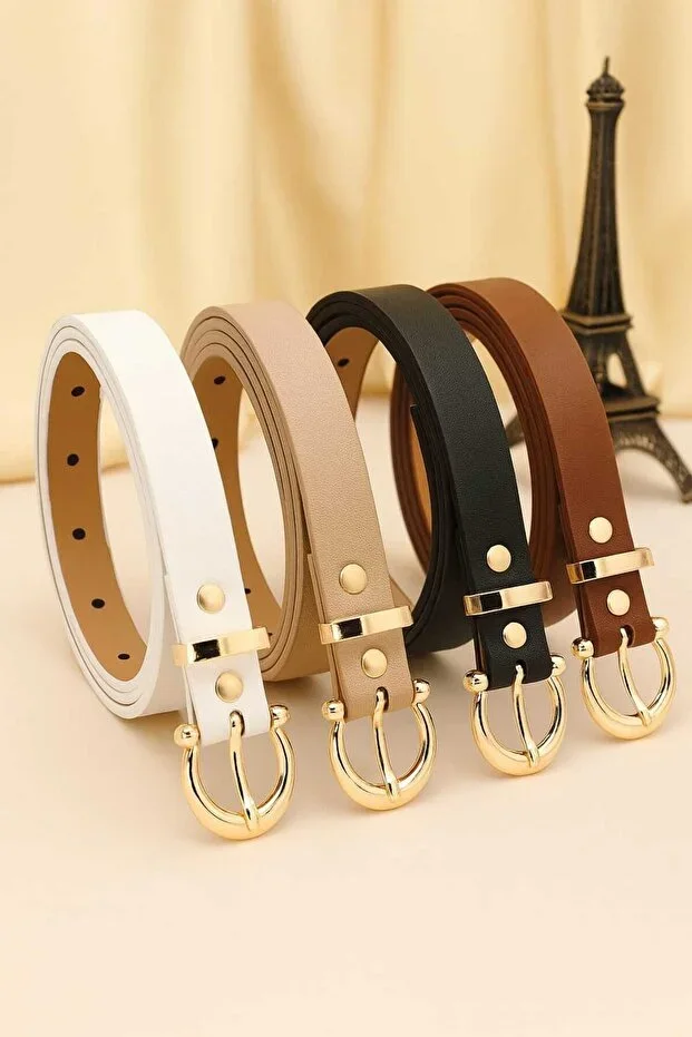4-piece set 2 cm belt with gold buckle
