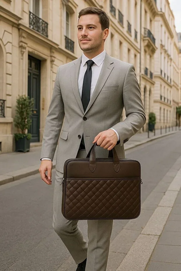 Premium Quilted Pattern 15" & 16" Inch Compatible Briefcase File Computer Bag for Laptops Notebooks Tablets