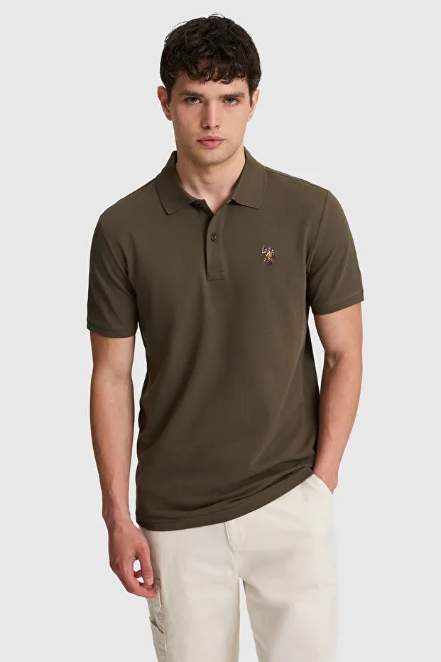 Men's Dark Khaki Regular Fit Polo Neck Basic T-shirt 50326972-VR111