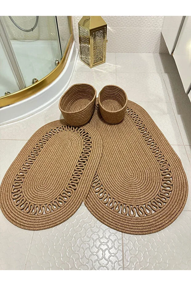 Jute, Straw, Bathroom Mat Set, Bathroom Basket Set, Toilet Set