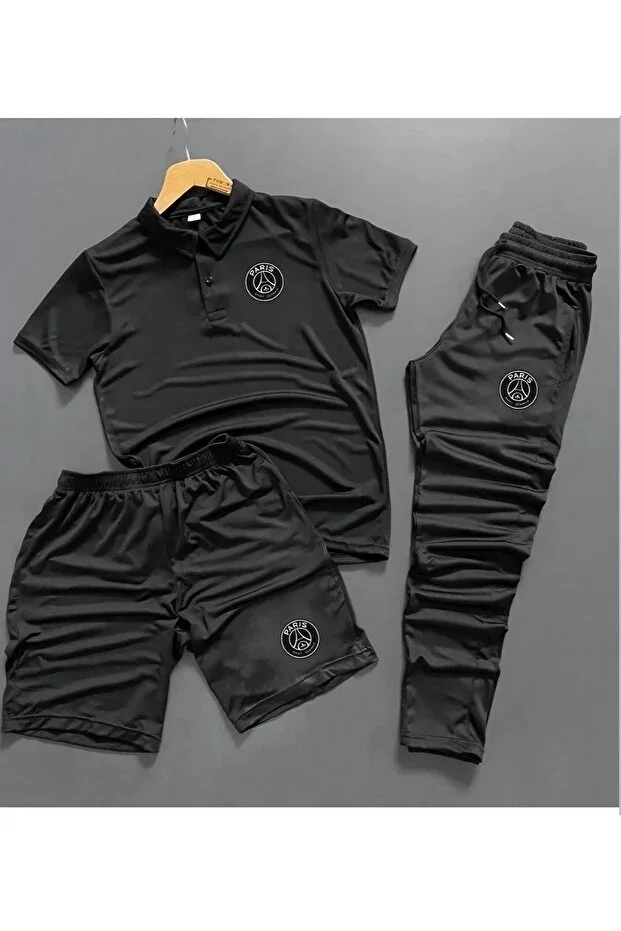 Men's Printed 3-Piece Polo Neck Short Scuba Tracksuit Set
