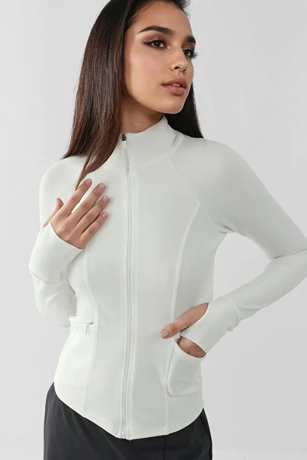 Slim Fit Knit Stand-Up Collar Zip Active Top