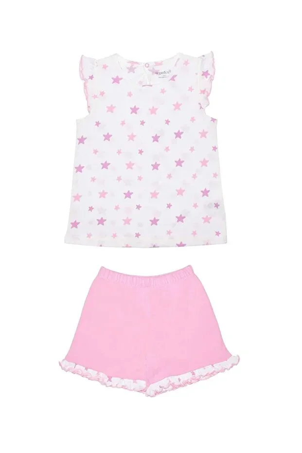 Pink Star Girls Ruffled Top and Shorts Set