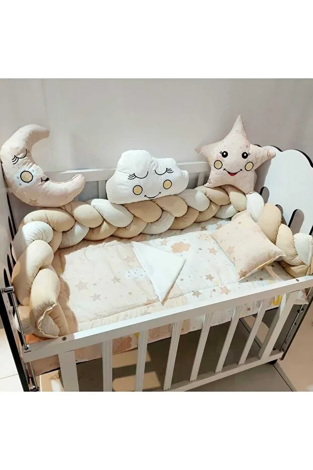 3-Piece Braided Edge Protector Decorative Pillow 7 Piece 60*120 Cm Baby Crib Sleep Set