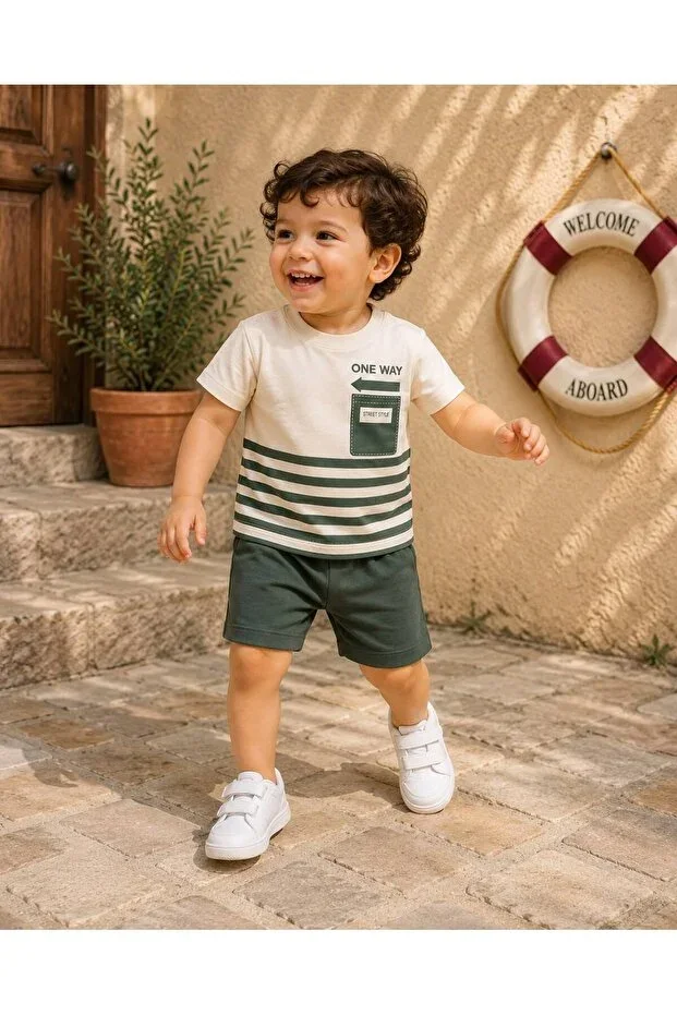 Striped Summer Baby Set with One Way Print 0-24 Months