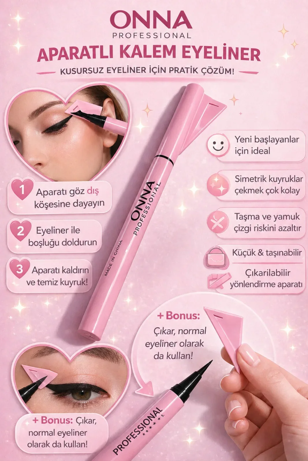 Eyeliner Stamp Pen with Drawing Apparatus Eyeliner Pink Packaging
