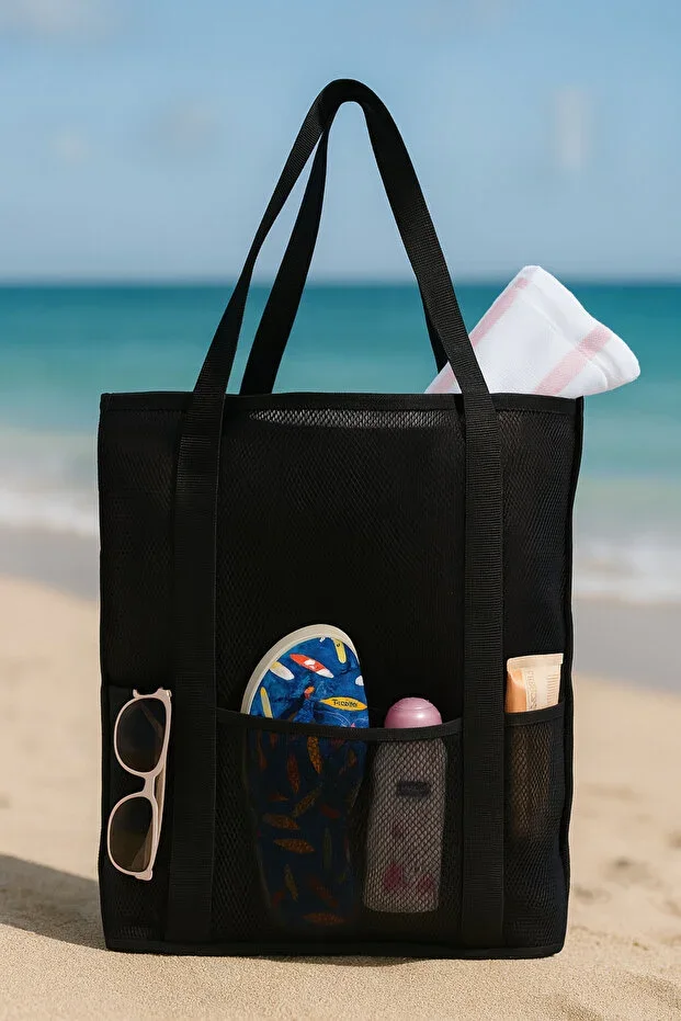 Large Size Sand-Free Black Color Mesh Beach Bag Model2