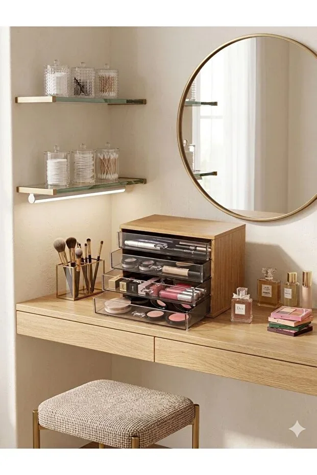 BAMBU WOOD ACRYLIC TRANSPARENT DRAWER MULTIPURPOSE ORGANIZER