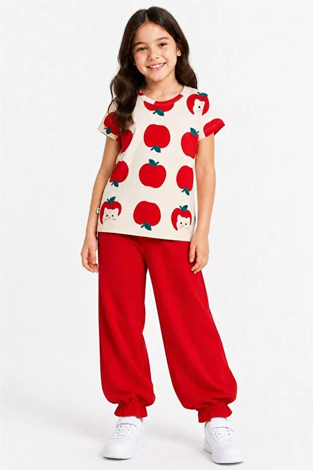 Girls Apple Print Cotton Set