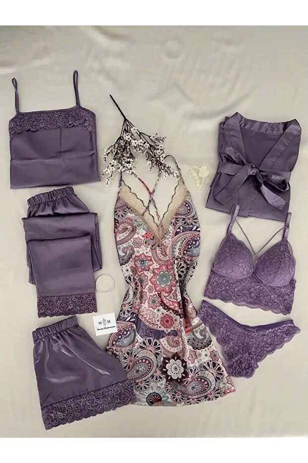 Boxed 7-Piece Selekta Satin Nightgown Pajama Underwear Dowry Set