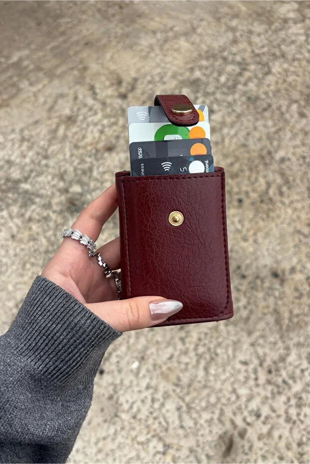 Vertical Mechanism Burgundy Cardholder Wallet